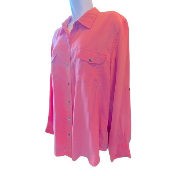 Sag Habor Hot Pink Button Down Shirt Long Sleeves Buttons To Roll Them Up XL - Picture 2 of 7